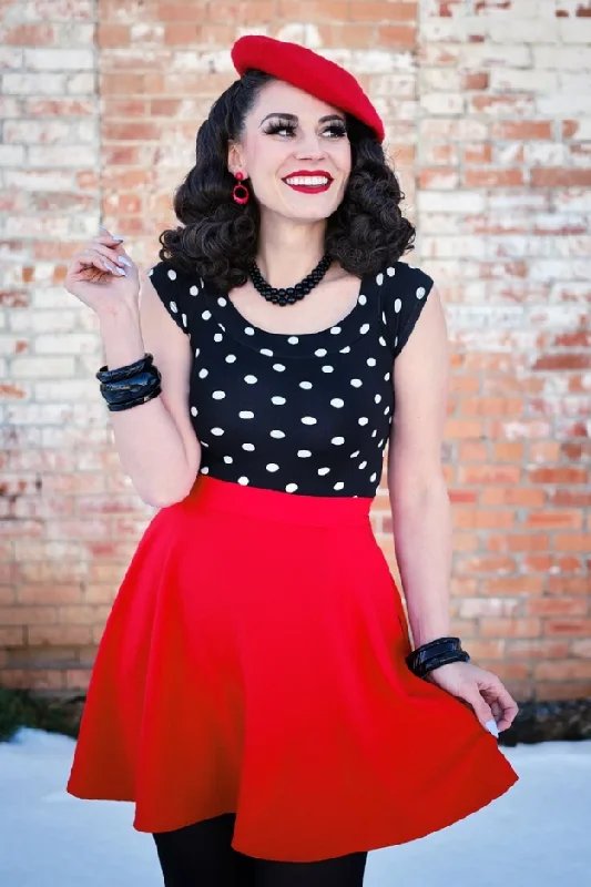 Red Skater Skirt by Retrolicious tiered skirt playful