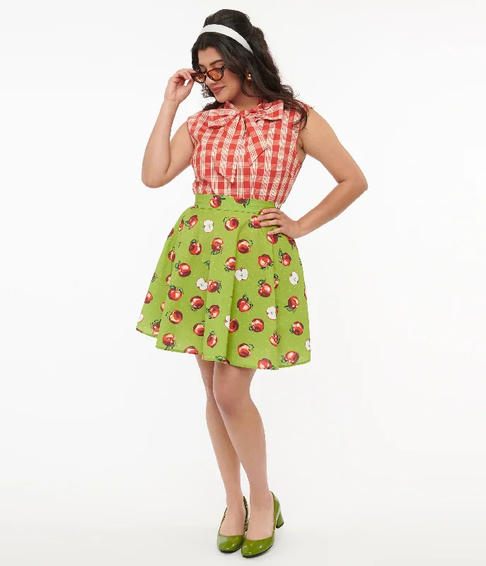 Retrolicious 1950s Green & Red Apple Print Skater Skirt wool skirt warm