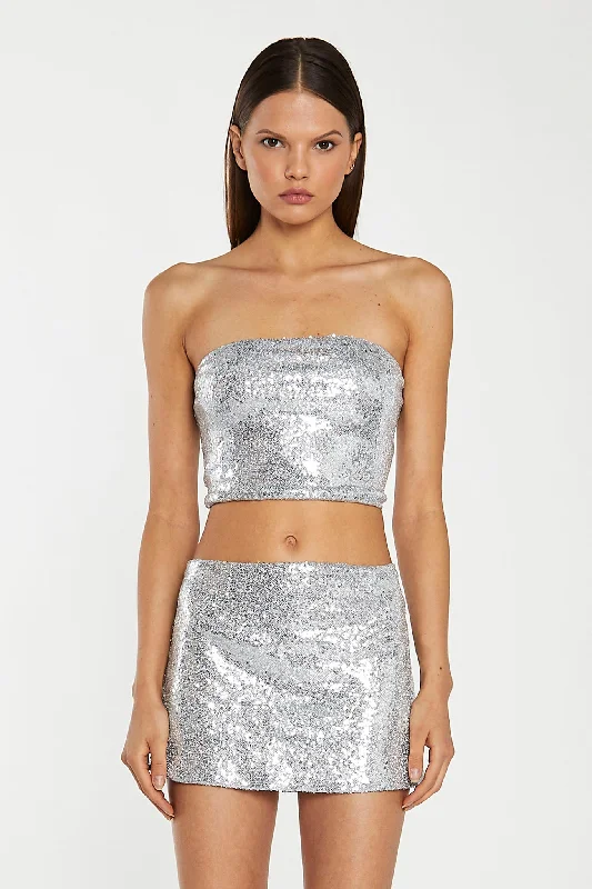 Silver-Sequin Peplum Mini-Skirt modal blend skirt