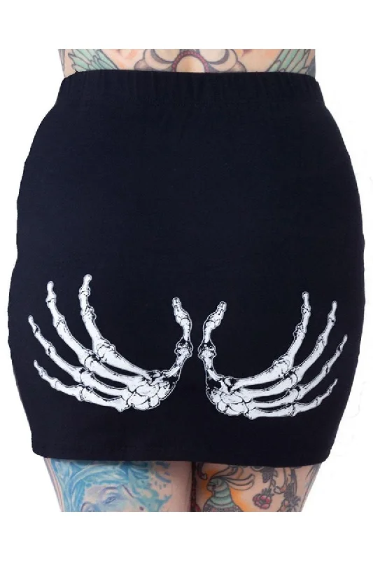 Skeleton Glow Hands Mini Skirt denim skirt fashionable