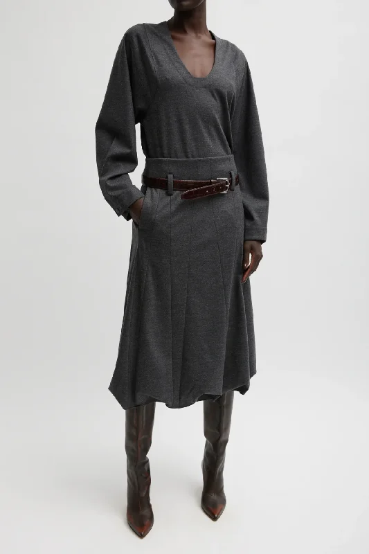 Tibi Melange Jersey Tucked Panel Skirt - Dark Heather chiffon skirt delicate