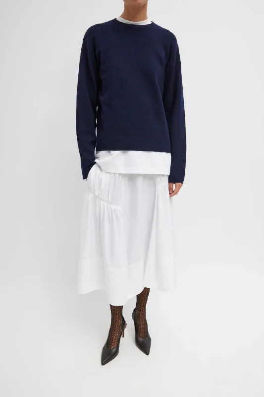 Tibi Shirred Nylon Paneled Skirt - White linen skirt light