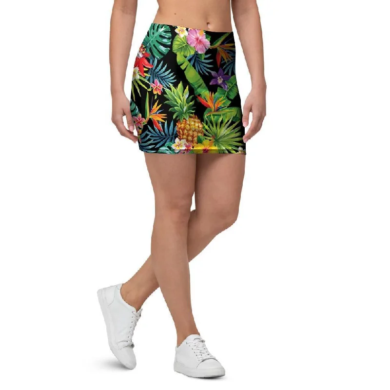 Tropical Hawaiian Floral Print Mini Skirt silk skirt sleek