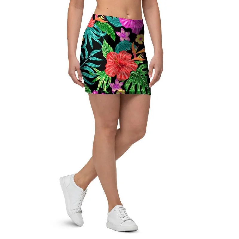 Tropical Hibiscus Floral Hawaiian Print Mini Skirt low waist skirt