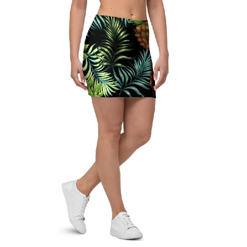 Tropical Palm Leaf Pineapple Print Mini Skirt denim skirt fashionable