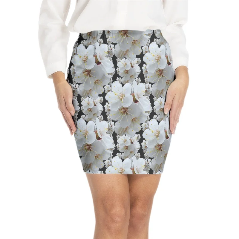 TRP Floral Print 01-01 Designer Elastic Waist Bodycon Mini Skirt linen skirt natural