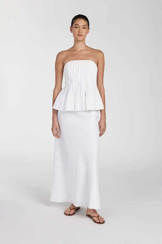 TYRA WHITE LINEN MIDI SKIRT corduroy skirt cozy