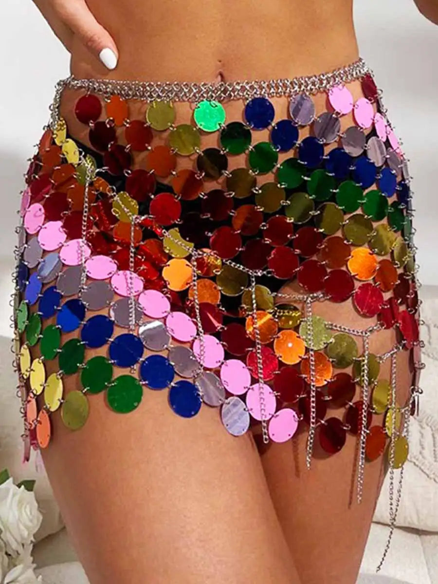 Women Sparkly Sequin Mini Skirt Rainbow Disco Skirts cashmere skirt fine