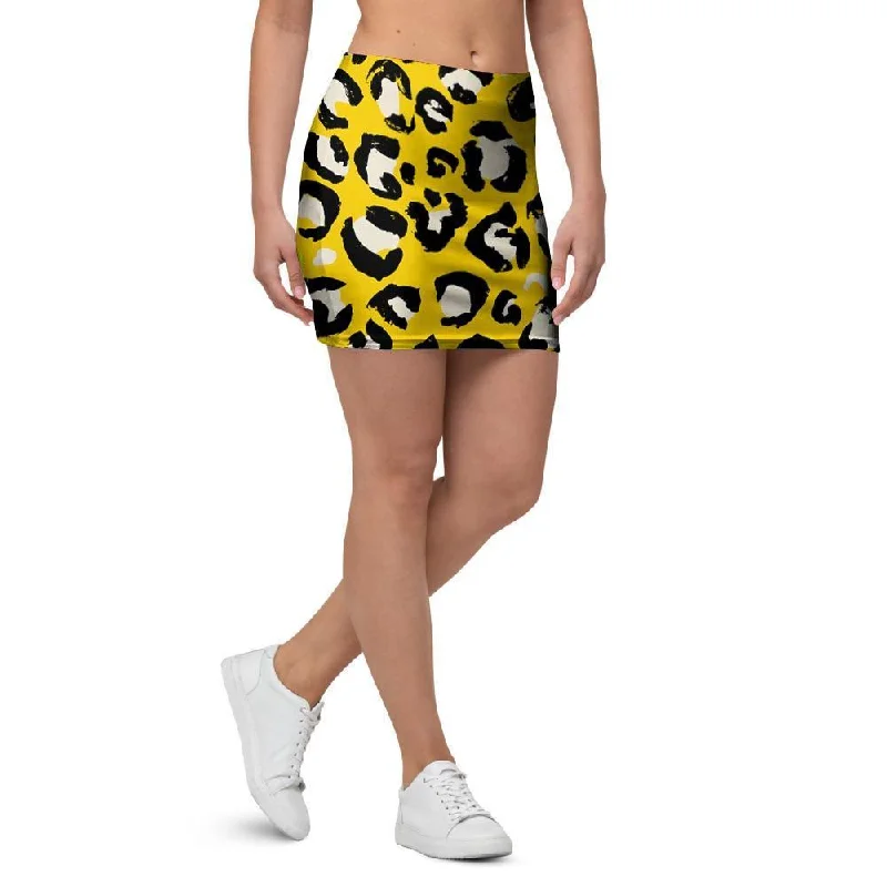 Yellow Leopard Mini Skirt leather skirt sleek