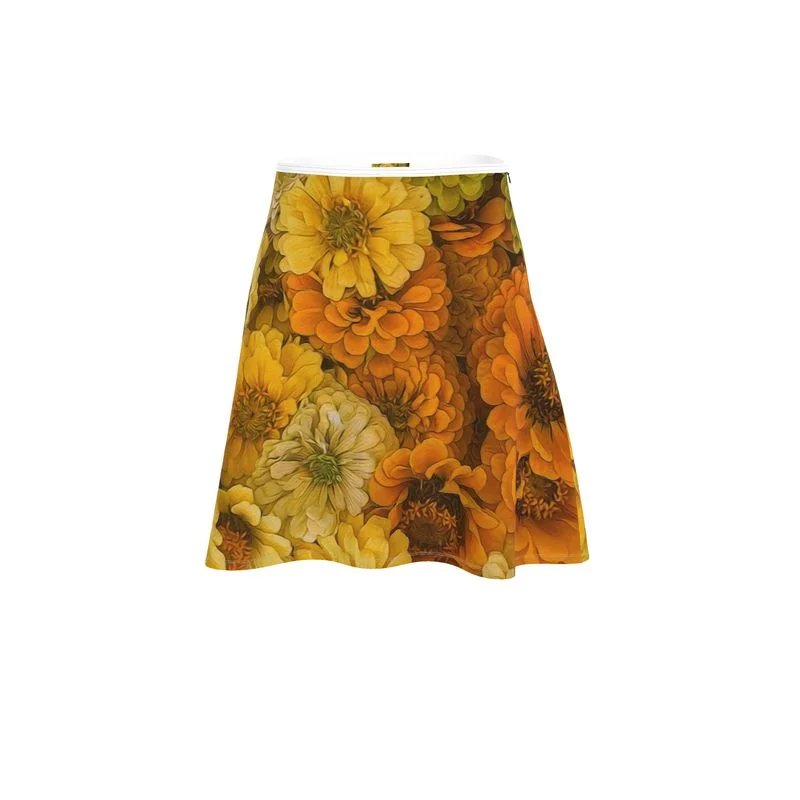 Yellow Zinnias Flared Skirt ruffled skirt detail